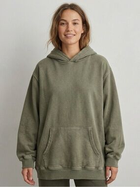 Oversized Distressed Olive Washed Hoodie